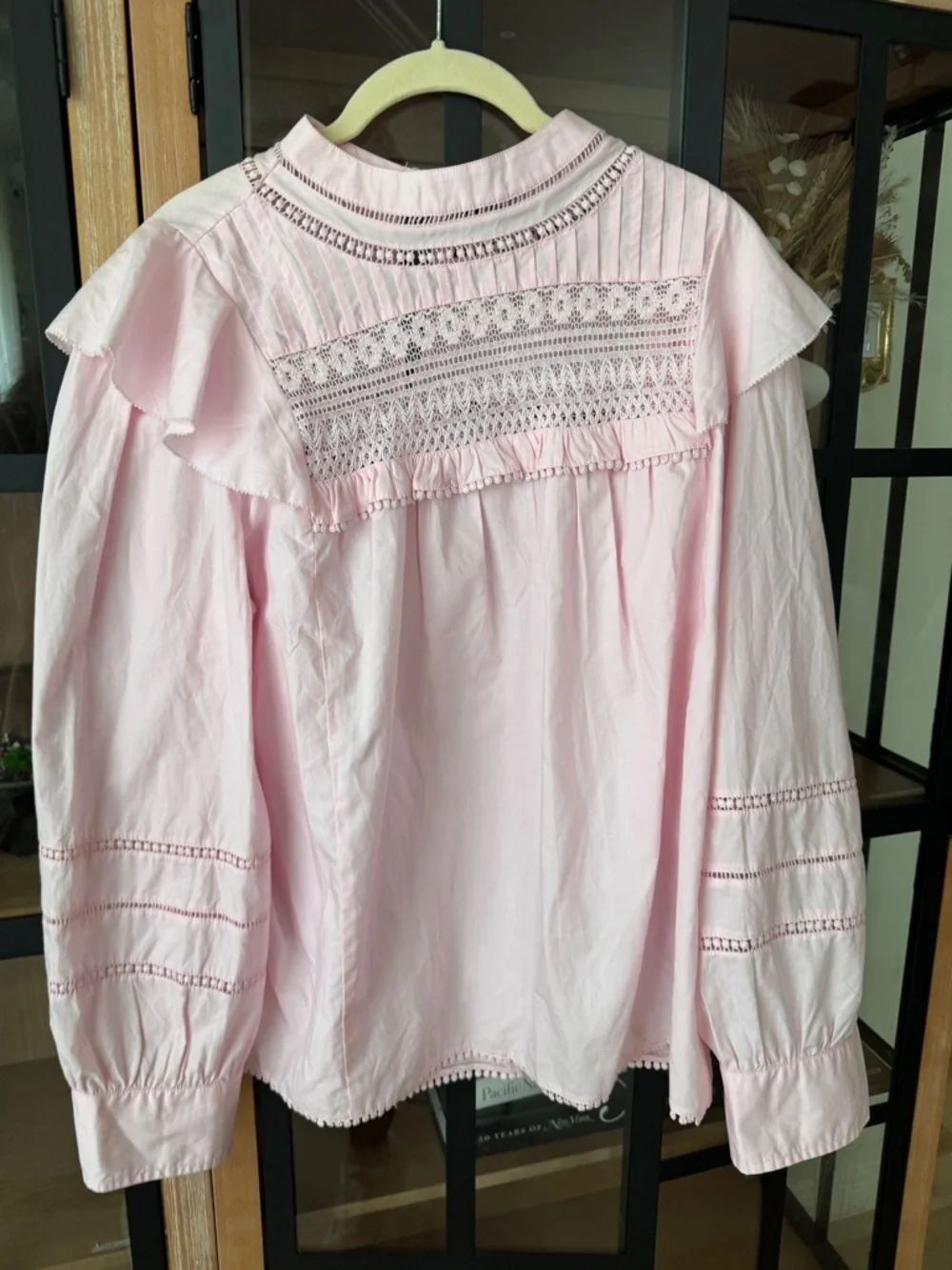 J. Crew lace blouse long sleeve balloon preppy cotton ruffle crocheted top